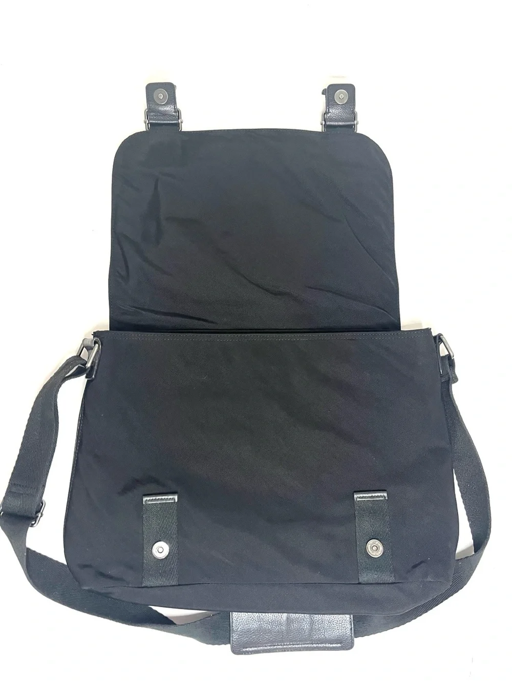 Banana Republic Black Nylon Canvas & Leather Messenger Bag